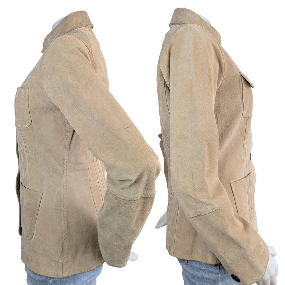 BB Dakota Suede Leather Safari Jacket Tan Medium Utility Field Coat - Picture 4 of 12